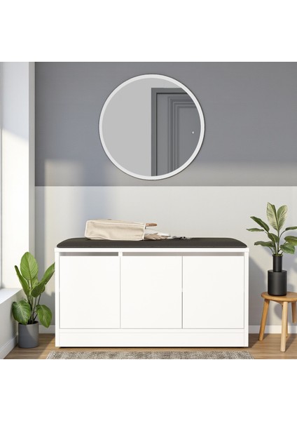 Puflu Minderli Oturaklı Aynalı Ayakkabılık Dolap 90CM Beyaz fiyatları