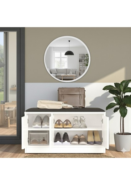Puflu Minderli Oturaklı Aynalı Ayakkabılık Dolap 90CM Beyaz modelleri