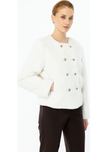 Kadın Düğme Detaylı Peluş Mont 7041 Ekru fiyatları