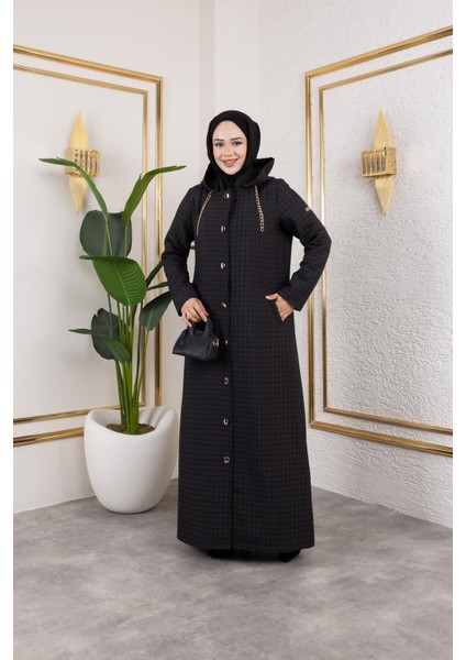 Edahan Kadın Büyük Beden Tam Boy Kapüşonlu Düğmeli Astarsız Kapitone Mont/ceket fırsatları