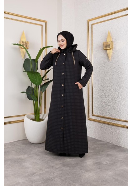 Edahan Kadın Büyük Beden Tam Boy Kapüşonlu Düğmeli Astarsız Kapitone Mont/ceket indirimleri