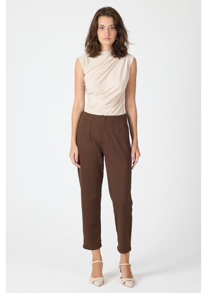 Kahve Yüksek Bel Pens Detaylı Kadın Pantolon 8122A fiyatları