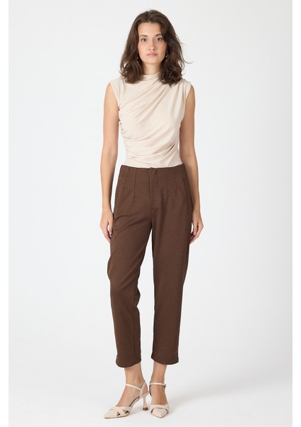 Kahve Yüksek Bel Pens Detaylı Kadın Pantolon 8122A modelleri