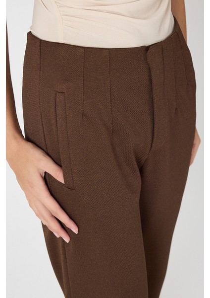 Kahve Yüksek Bel Pens Detaylı Kadın Pantolon 8122A indirimleri