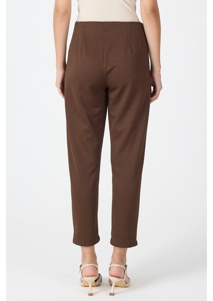 Kahve Yüksek Bel Pens Detaylı Kadın Pantolon 8122A