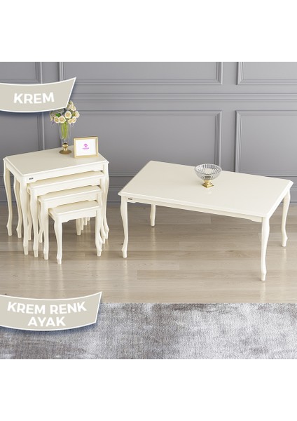 Roma Serisi, 1.sınıf Mdf ve Lake Boya, Avangart 4'lü Zigon Sehpa Takımı ve Orta Sehpa, Krem