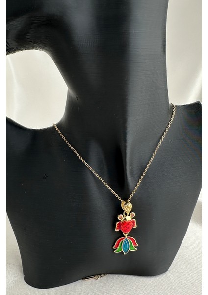 Çelik Altın Rengi Mineli Renkli Balık Kolye (40CM)