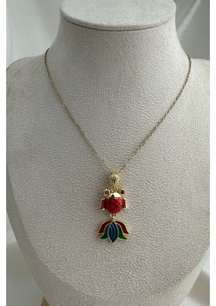 Çelik Altın Rengi Mineli Renkli Balık Kolye (40CM) fiyatları