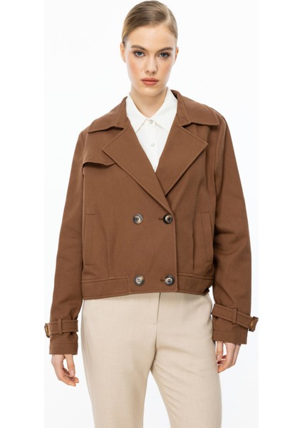Kadın Kruvaze Kısa Kot Mont 6014 Kakao