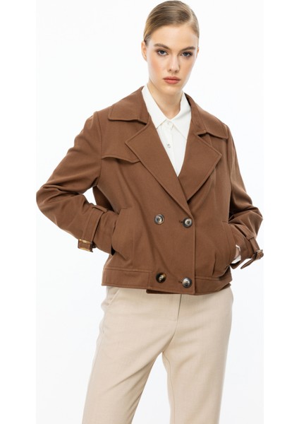 Kadın Kruvaze Kısa Kot Mont 6014 Kakao fiyatları