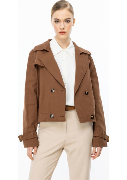 Kadın Kruvaze Kısa Kot Mont 6014 Kakao modelleri