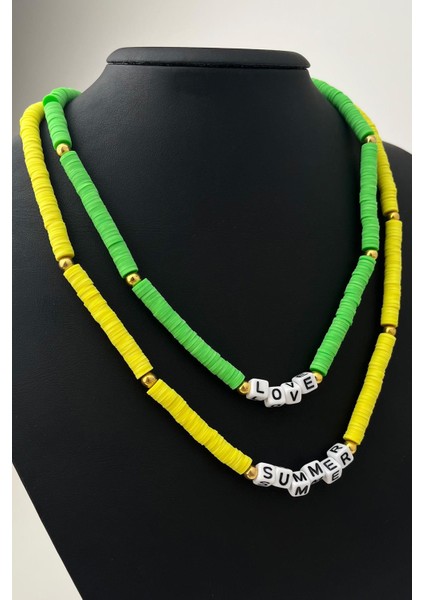 Summer Love Ikili Kombin Fimo Kolye (Ölçü:43+5 Cm)