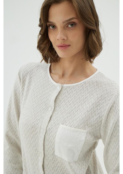 Kadın Düğmeli Uzun Kollu Cep Detaylı Krem Pijama Takımı C3T2N961 modelleri