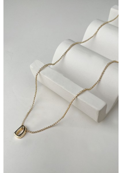 Altın Rengi Üç Boyutlu D Harfi Kolye (45+5cm)