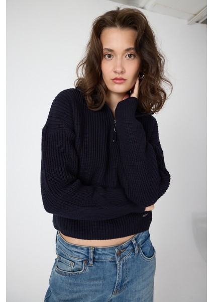 Laci Yarım Fermuarlı Crop Triko Kadın Kazak 7135 modelleri