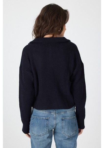 Laci Yarım Fermuarlı Crop Triko Kadın Kazak 7135