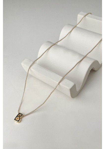 Altın Rengi Üç Boyutlu B Harfi Kolye (45+5cm)