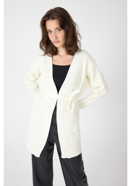 Natural Kuşaklı Örme Kadın Hırka 6905 modelleri