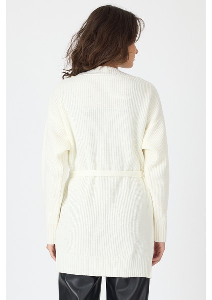 Natural Kuşaklı Örme Kadın Hırka 6905