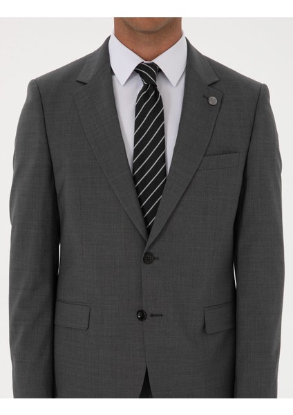 Erkek Füme Slim Fit %100 Yün Takım Elbise 50313966-VR058