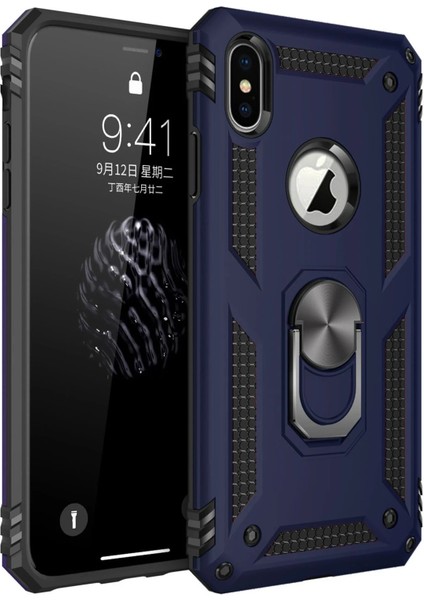 Bfs iPhone Xs Max Kılıf Sofya Yüzüklü Silikon Kapak - Lacivert