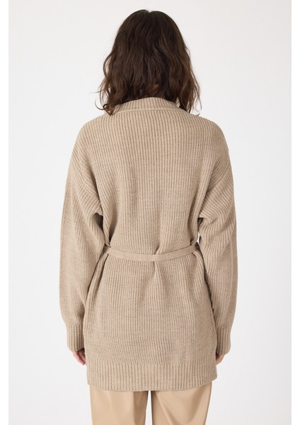 Vizon Kuşaklı Örme Kadın Hırka 6905