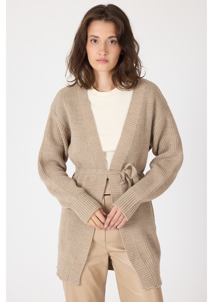 Vizon Kuşaklı Örme Kadın Hırka 6905