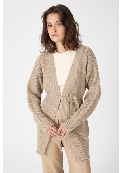 Vizon Kuşaklı Örme Kadın Hırka 6905