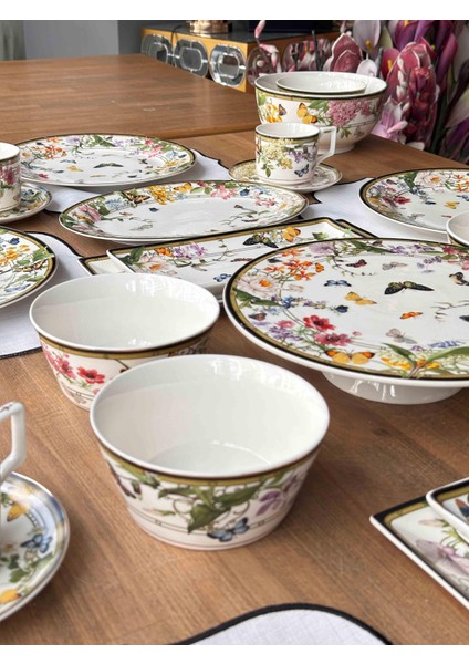 Muse Garden 42 Parça 6 Kişilik Porselen Kahvaltı Takımı – Çiçek ve Kelebek Desenli modelleri