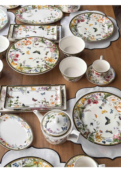 Muse Garden 42 Parça 6 Kişilik Porselen Kahvaltı Takımı – Çiçek ve Kelebek Desenli fırsatları