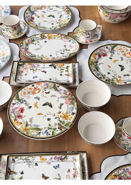 Muse Garden 42 Parça 6 Kişilik Porselen Kahvaltı Takımı – Çiçek ve Kelebek Desenli indirimleri