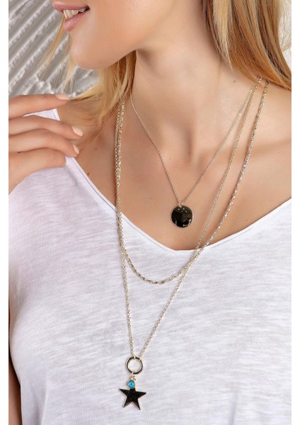 Altın Sarısı Yıldız Detaylı Çoklu Kolye