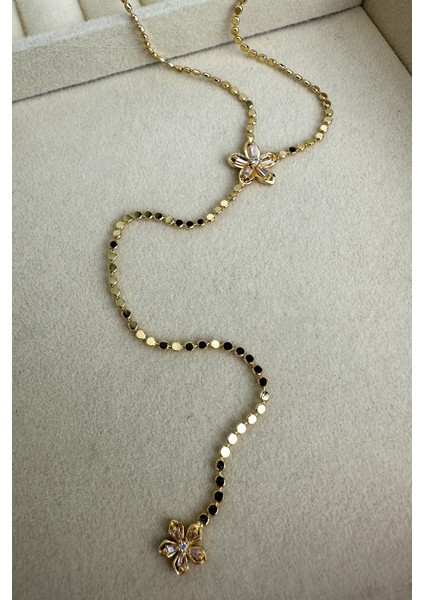 Altın Rengi Çiçek Detay Pul Zincir Y Kolye modelleri