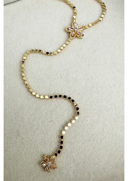 Altın Rengi Çiçek Detay Pul Zincir Y Kolye fırsatları