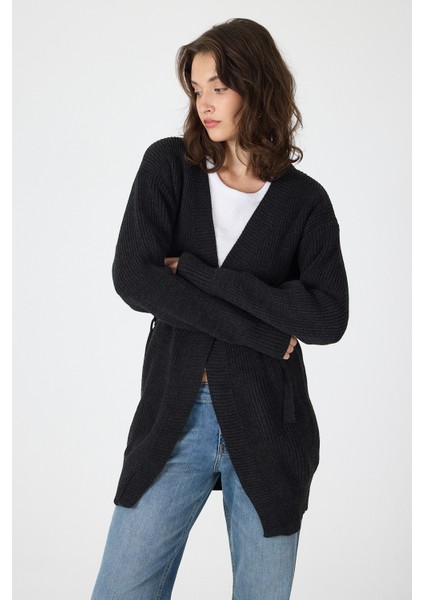 Siyah Kuşaklı Örme Kadın Hırka 6905 modelleri