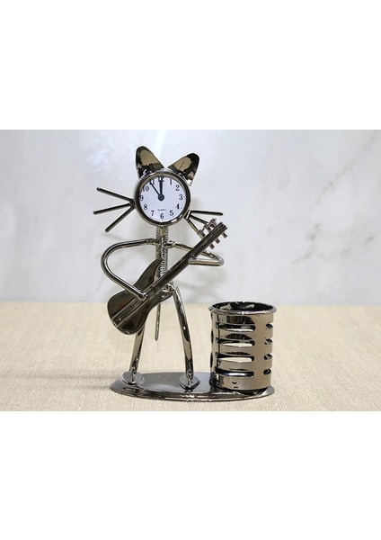 Metal Gitar Çalan Kedi Müzisyen Saat ve Kalemlik ALK4345