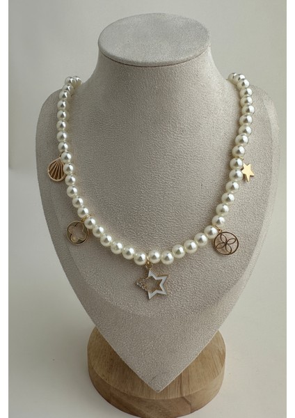 D.kabuğu Yıldız Yonca Figürlü Sıralı Inci Kolye (40CM)