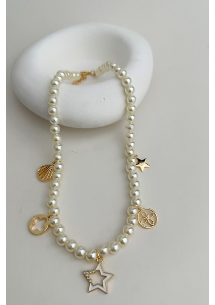 D.kabuğu Yıldız Yonca Figürlü Sıralı Inci Kolye (40CM) modelleri