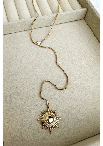 Altın Rengi Tek Taş Detay Güneş Figürlü Y Kolye fiyatları