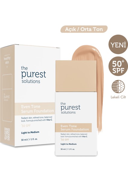 Cilt Tonu Eşitleyici & Leke Karşıtı Serum Fondöten Spf 50+, 30 ml – Açık / Orta Ton