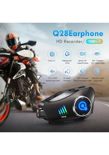 Q28 Motosiklet Kask Bluetooth Kulaklık 1080P Kamera Interkom Kulaklık Su Geçirmez Intercom