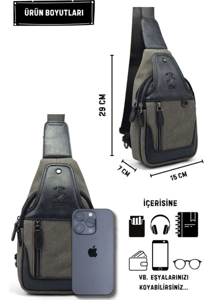 Erkek Kanvas Antrasit Çapraz Askılı Omuz Çantası Kanvas Çanta