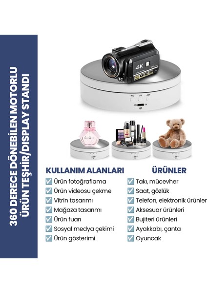 Motorlu Şarjlı 360° Ileri Geri Dönebilen Hız Ayarlı Ürün Gösteri Standı