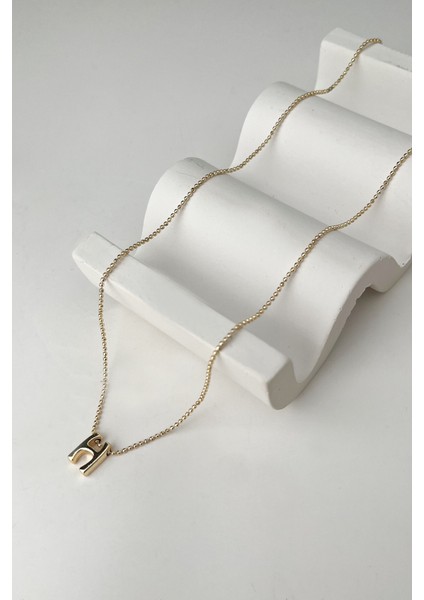 Altın Rengi Üç Boyutlu H Harfi Kolye (45+5cm)