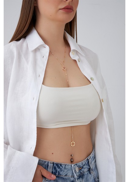 Altın Rengi Yonca Detaylı Crop Y Kolye (110CM) fiyatları