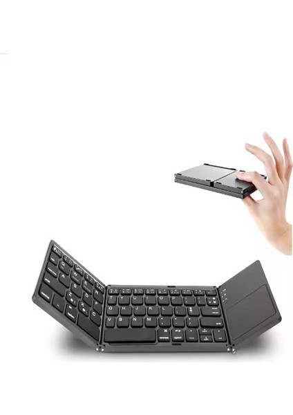Şarjlı Kablosuz Bluetooth Katlanabilir Touchpad Klavye | Titanyum, MacBook Tablet Telefon Tv Uyumlu