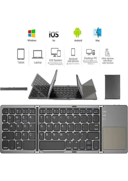 Şarjlı Kablosuz Bluetooth Katlanabilir Touchpad Klavye | Titanyum, MacBook Tablet Telefon Tv Uyumlu fırsatları