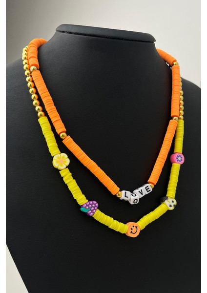 Meyve Figürlü Ikili Fimo Kolye (Ölçü43+5 Cm)