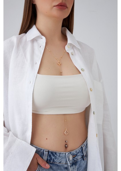 Altın Rengi Yonca Detaylı Crop Y Kolye (110CM) fiyatları