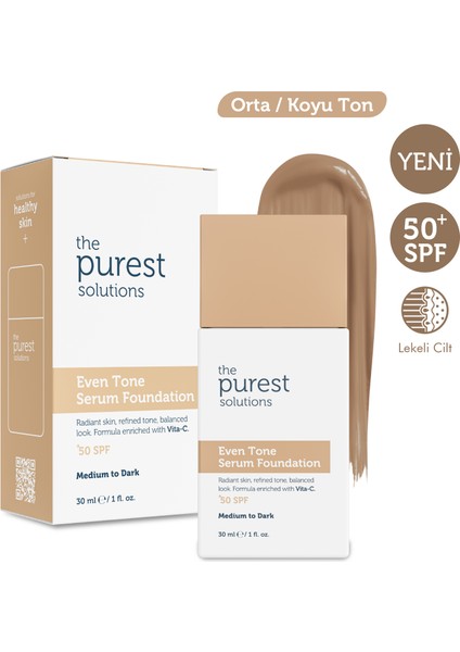Cilt Tonu Eşitleyici & Leke Karşıtı Serum Fondöten Spf 50+, 30 ml – Orta / Koyu Ton